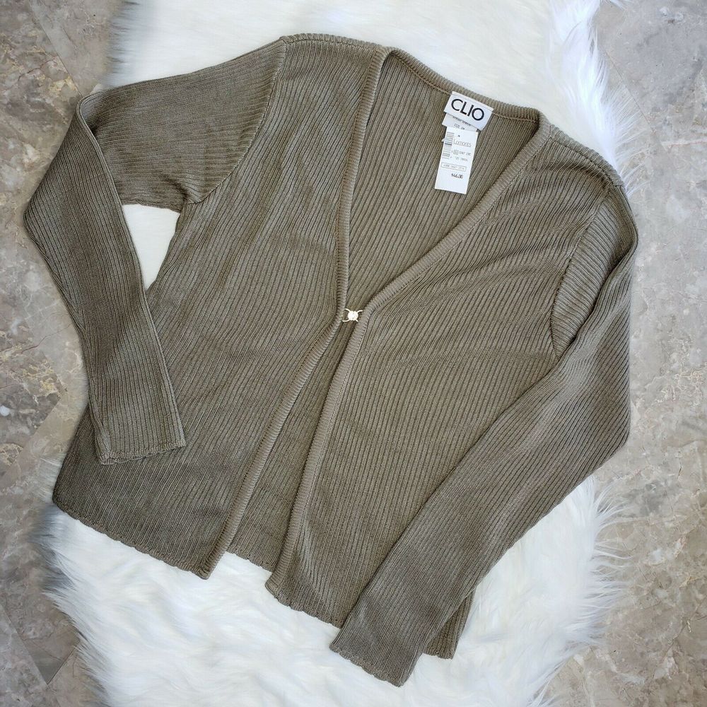 VINTAGE CLIO Gold Brown Light Knit Cardigan Sz Sm - Picture 1 of 9